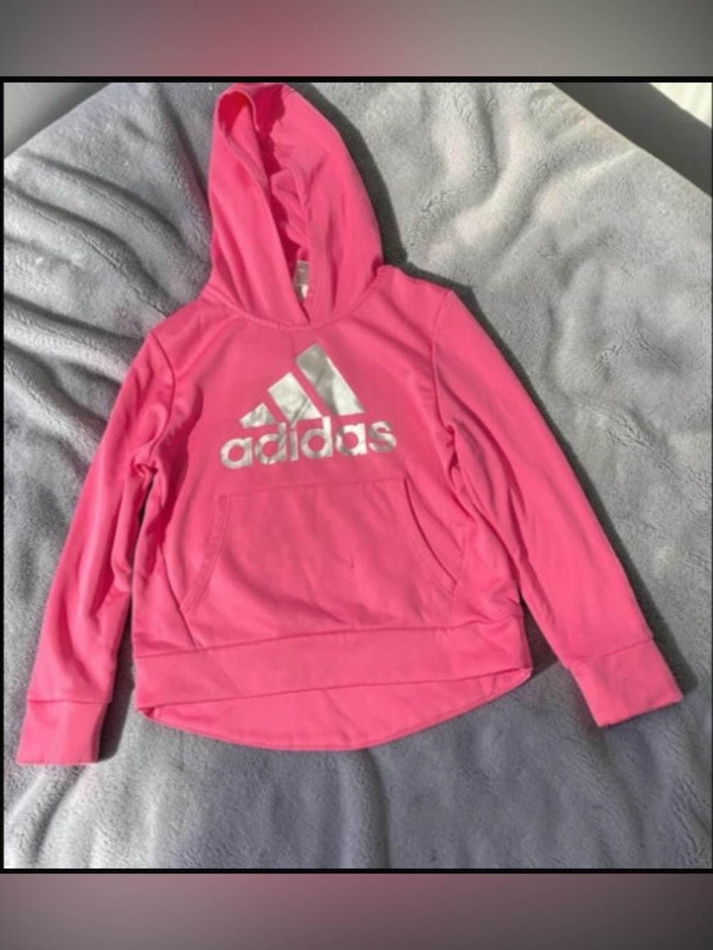 Girl’s Adidas Pink Hoodie with Shiny Silver Logo - M